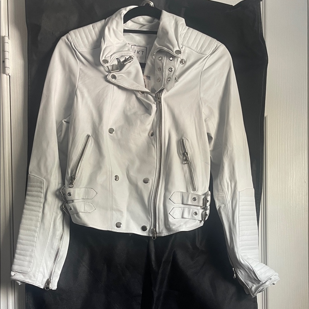 JKT White Leather motto Jacket